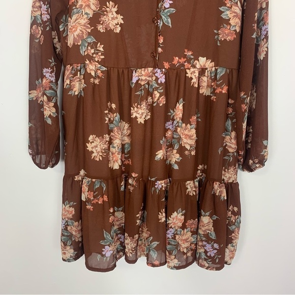 American Eagle Drop Waist Mini Dress Brown Floral Print Size Small - Picture 4 of 10